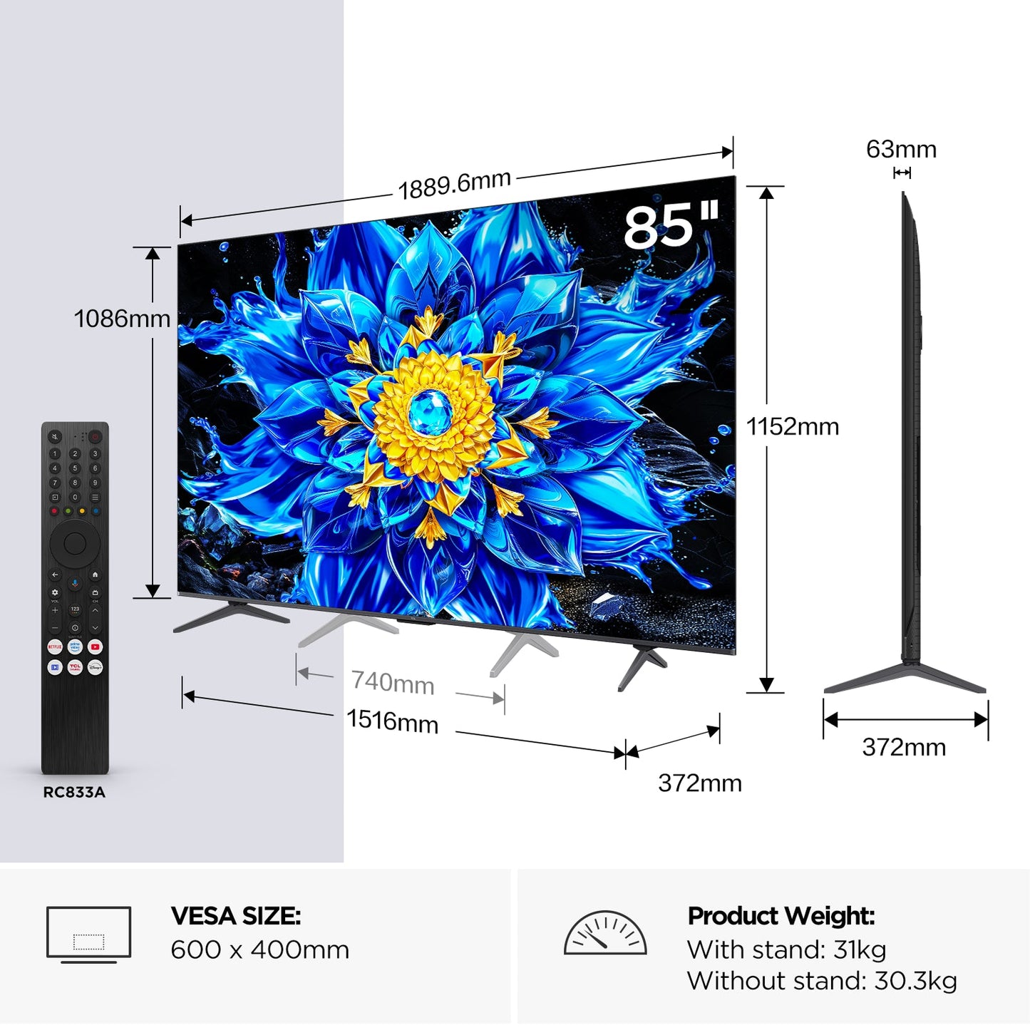 TCL P8L 85" QD-Mini LED Dimming TV (2026) | 85P8L