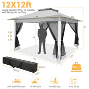 Load image into Gallery viewer, 12x12ft Pop Up Gazebo Canopy Tent Easy Set Up Outdoor Portable Pavilion Sunshade Shelter With Mosquito Nettings & Sidewalls Double Vented Roof And Carry Bag For Patio Garden Lawn 3 Height Adjustable