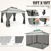 Load image into Gallery viewer, 11x11ft Pop Up Gazebo Pavilion With Mosquito Netting Outdoor Canopy Tent With Carry Bag Gazebo For Garden Backyard Lawn Patio