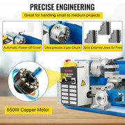 Load image into Gallery viewer, Amocart Mini Metal Lathe Machine 7"x 14" 550W 180 x 350mm Variable Speed with 3 Jaw Chuck for Metalworking Turning Drilling
