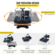 Load image into Gallery viewer, SucceBuy 5/8in1 15x15"/12x15"Dual-tube Heating Insulation Cotton Heat Press Sublimation Machine 360°Swing Design for Tshirts Etc
