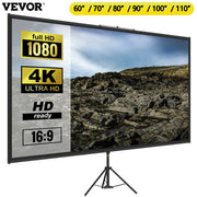 Load image into Gallery viewer, SucceBuy 60 70 80 90 100 110 in Tripod Projector Screen W/ Stand 16:9 4K HD Portable Home Cinema for Indoor & Outdoor Projection