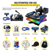 Load image into Gallery viewer, SucceBuy 5/8in1 15x15"/12x15"Dual-tube Heating Insulation Cotton Heat Press Sublimation Machine 360°Swing Design for Tshirts Etc