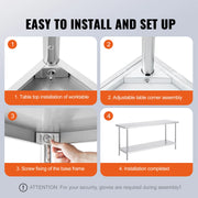Load image into Gallery viewer, SucceBuy 4 Size Stainless Steel Prep Table Heavy Duty Metal Worktable Commercial Work Table for Restaurant and Home - AMOCART