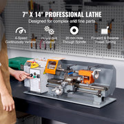 Load image into Gallery viewer, SucceBuy Metal Lathe Machine 7'' x 13.78'' 0-2200 RPM Continuously Variable Speed 500W & Tool Box for Processing Precision Parts
