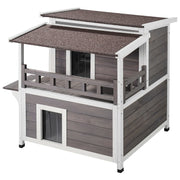 Load image into Gallery viewer, SucceBuy Outdoor Cat House Weatherproof Feral Cat Shelter 2-story Large Outdoor Wooden Cat House with Balcony Door and Open Roof - AMOCART