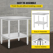 Load image into Gallery viewer, SucceBuy Stainless Steel Kitchen Work Bench Commercial Catering Table Worktable w/Undershelf 330LBS 286LBS for Restaurant Garage