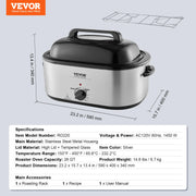 Load image into Gallery viewer, SucceBuy Electric Roaster Oven 24 QT Turkey Roaster Oven with Self-Basting Lid 1450W Roaster Oven Defrost&Warm Function Silver - AMOCART