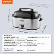 Load image into Gallery viewer, Amocart Electric Roaster Oven 24 QT Turkey Roaster Oven with Self-Basting Lid 1450W Roaster Oven Defrost&Warm Function Silver