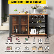 Bild in Galerie-Viewer laden, Amocart 47/55inch Industrial Bar Cabinet Wine Bar Cabinet Table with Wine Rack & Glass Holder for Dining Living Room Rustic Oak
