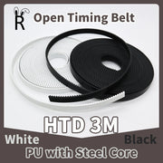 Load image into Gallery viewer, HTD 3M Open Synchronous Belt PU 3M Timing Belt Width 6/10/15mm~40mm Polyurethane Steel PU White Black HTD3M Open Belt Cut Length
