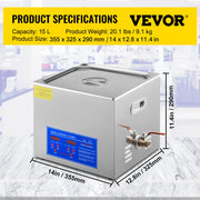 Load image into Gallery viewer, SucceBuy 15L Ultrasonic Cleaner Lave-Dishes Portable Washing Machine with Digital Timer Ultrasound Home Jewelry Clean Appliances