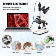 Load image into Gallery viewer, SucceBuy Compound Trinocular Microscope 40X-2500/40X-5000X Magnification Lab Microscope w/ LED Illumination & External Interface