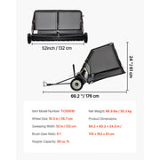 Load image into Gallery viewer, SucceBuy 52 in Tow Behind Lawn Sweeper 26 cu.ft. Yard Sweeper Adjustable Sweeping Height with Dumping Rope for Grass Clippings - AMOCART
