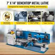 Bild in Galerie-Viewer laden, SucceBuy Mini Metal Lathe Machine 7"x14" 550W 180x350mm Variable Speed + 3 Jaw Chuck for Metalworking Turning Drilling Threading