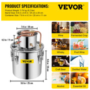 Load image into Gallery viewer, SucceBuy 3 5 8 13 Gal Alcohol Still Stainless Steel Alcohol Distiller Copper Tube Home Brewing Kit for DIY Whisky Wine