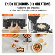 Load image into Gallery viewer, SucceBuy Commercial Egg Bubble Waffle Maker 1400W Non-Stick Stainless Steel Bubble Puff w/180° Rotatable 2 Pans & Wooden Handles