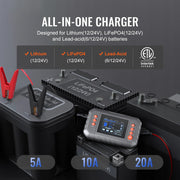 Bild in Galerie-Viewer laden, Amocart Smart Battery Charger 20-Amp Lithium LiFePO4 Lead-Acid (AGM/Gel/SLA) LCD Display Trickle Charger, Boat Motorcycle Use