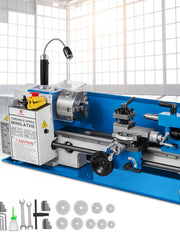 Bild in Galerie-Viewer laden, Amocart Mini Metal Lathe Machine 7"x14" 550W 180x350mm Variable Speed + 3 Jaw Chuck for Metalworking Turning Drilling Threading