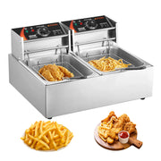 Load image into Gallery viewer, SucceBuy 12L Electric Deep Fryer w/Dual Removable Tanks Commercial Countertop Fryer for Chicken French Fries Frying Chips