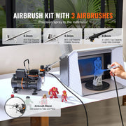 Load image into Gallery viewer, SucceBuy Airbrush Kit, Dual Fan Air Compressor Professional Airbrushing System Kit Airbrushes Mixing Wheel Cleaning Brush Set
