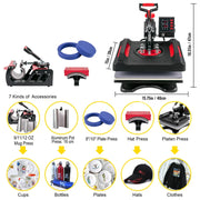 Load image into Gallery viewer, SucceBuy 5/8in1 15x15"/12x15"Dual-tube Heating Insulation Cotton Heat Press Sublimation Machine 360°Swing Design for Tshirts Etc