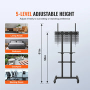 Load image into Gallery viewer, SucceBuy Mobile TV Stand Height Adjustable TV Stand w/ Wheels Double Tray for Audio-Visual Devices Rolling TV Stand for Bedroom