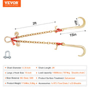 Load image into Gallery viewer, G80 V Towing Bridle Chain Towing with 15" J & Grab Hooks Transport Tow Chain Bridle for Flatbed Truck Wrecker Recovery