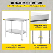 Load image into Gallery viewer, Amocart Kitchen Work Bench Commercial Catering Table Worktable with Undershelf Stainless Steel 330LBS 286LBS Restaurant Garage