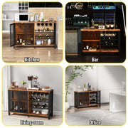 Bild in Galerie-Viewer laden, Amocart 47/55inch Industrial Bar Cabinet Wine Bar Cabinet Table with Wine Rack & Glass Holder for Dining Living Room Rustic Oak