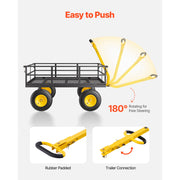 Load image into Gallery viewer, SucceBuy 1200Lbs Steel Garden Cart 2 in 1 Outdoor Metal Utility Wagon Yard Trailer w/ 13" All Terrain Tires Mesh Removable Sides