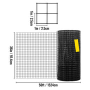 Load image into Gallery viewer, Amocart Welded Wire Fence Vinyl Coated Chicken Rabbit Mesh 1"x1" 16 Gauge 24"x50'/24"x100'/36"x50' Black Hardware Cloth & Mesh