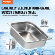 Load image into Gallery viewer, SucceBuy 8 Pack Hotel Pans 1/2 Size Anti-Jam with Lid 0.8mm Thick 4-In Deep Catering Storage Food Pan for Industrial&Scientific - AMOCART