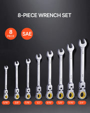 Load image into Gallery viewer, SucceBuy Flex-Head Ratcheting Wrench Set 8PCs Combination Wrench Set Roll-up Pouch Cr-V Steel Flexible Ratcheting Wrench Set - AMOCART
