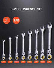 Load image into Gallery viewer, Amocart Flex-Head Ratcheting Wrench Set 8PCs Combination Wrench Set Roll-up Pouch Cr-V Steel Flexible Ratcheting Wrench Set