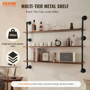 Load image into Gallery viewer, Amocart Industrial Pipe Shelf Wall-Mount Floating Rustic Wood Shelves Bracket Storage Rack Sundries Holder for Kitchen Bedroom