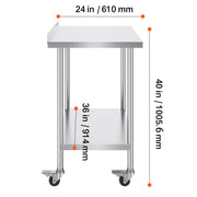 Load image into Gallery viewer, SucceBuy Stainless Steel Work Table Commercial Food Prep Worktable with Casters Heavy Duty Prep Worktable for Restaurant Home - AMOCART