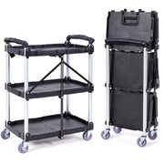 Load image into Gallery viewer, SucceBuy 3 Tier Folding Rolling Utility Cart Storage Shelf Movable Gap Rack Serving Cart Slide Organizer for Kitchen Bathroom
