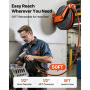 Load image into Gallery viewer, SucceBuy Retractable Air Hose Reel Auto Rewind Air-Compressor Hoses Reel with 5 ft Lead in Ceiling/Wall Mount Steel Double Arm