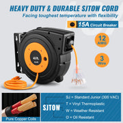 Load image into Gallery viewer, SucceBuy Retractable Extension Cord Reel 45 FT / 65 FT with Lighted Triple Tap Outlet 180° Swivel Bracket Heavy Duty Power Cord