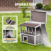 Load image into Gallery viewer, SucceBuy Outdoor Cat House Weatherproof Feral Cat Shelter 2-story Large Outdoor Wooden Cat House with Balcony Door and Open Roof - AMOCART