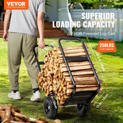 Load image into Gallery viewer, SucceBuy Firewood Log Cart Outdoor and Indoor Wood Rack Storage Mover with Wheels Heavy Duty Steel for Fireplace Fire Pit Black - AMOCART