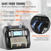 Load image into Gallery viewer, SucceBuy 1200 Pcs/Min Money Counter Business Cash Register Bill Counterfeit Bill Detector by UV/MG/IR/DD Function for Bank Store