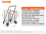 Charger l'image dans la visionneuse de galerie, Amocart Folding Shopping Cart w/ Removable Waterproof Liner 106/330LBS Large Capacity 360° Swivel Wheels Dense Metal Mesh Base