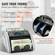 Load image into Gallery viewer, SucceBuy 1000 Pcs/Min Money Counter Business Cash Register Bill Counterfeit Bill Detector by UV/MG/IR/DD Function for Bank Store