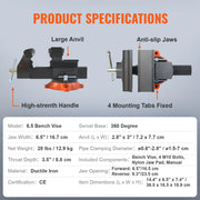 Load image into Gallery viewer, SucceBuy Bench Vise 4.5" 6" 6.5" Multipurpose, Swivel Base & Anvil Heavy Duty Cast Iron for Drilling, Conduit Cutting, Sanding
