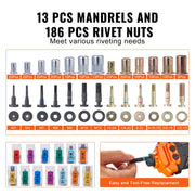 Load image into Gallery viewer, SucceBuy 14" 16" Rivet Nut Tool Rivnut Tool Kit with Metric and SAE Mandrels 70PCS/186PCS Rivet Nuts With Rugged Carrying Case