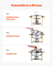 Load image into Gallery viewer, SucceBuy 4 Pack Chafing Dish Buffet Set Stainless Steel Chafer w/4 Full Size Pan Round Catering Warmer Server for Party Banquets