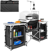 Load image into Gallery viewer, SucceBuy Camping Outdoor Kitchen Table Cabinet Foldable Folding Cooking Storage Rack X-Shaped Aluminum Alloy Bracket for BBQ
