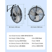 Bild in Galerie-Viewer laden, Amocart Industrial Wall Mount Fan High Velocity Waterproof Wall Fan with Aluminum Blades for Workshop Warehouse Greenhouse